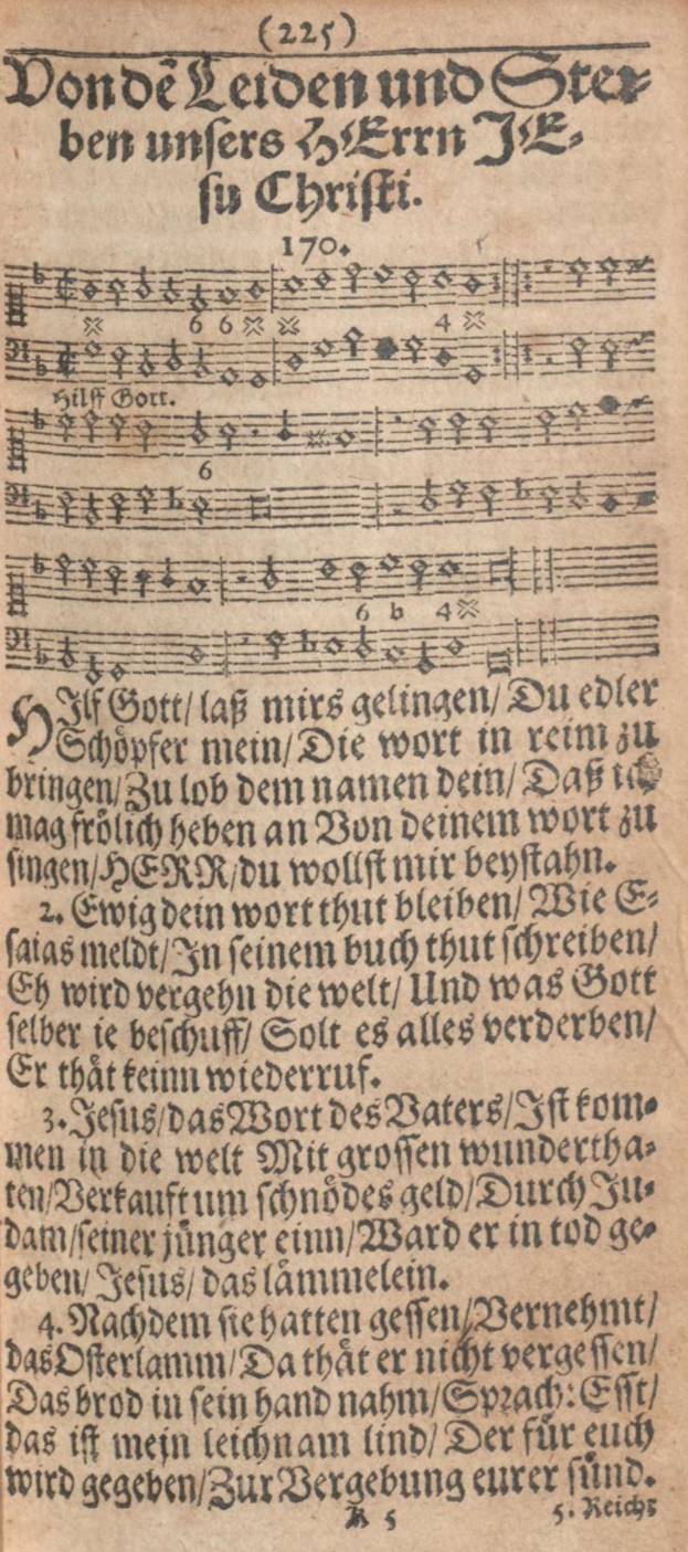 Ein altes, abgenutztes Manuskriptblatt mit deutscher Text und Musiknotation in einer traditionellen deutschen Schrift.