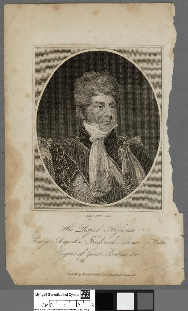 Sechs Porträts von Elizabeth I. von England in verschiedenenfarbigen Kleidern mit prächtigem Schmuck vor dunklem Hintergrund.