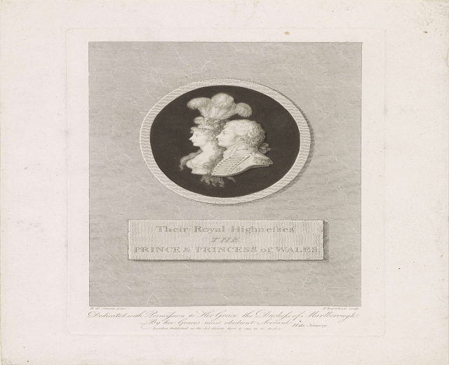 Schwarz-weiß-Bild eines Papiers mit einem Foto des Prinzen und der Prinzessin von Wales neben handgeschriebener Text.