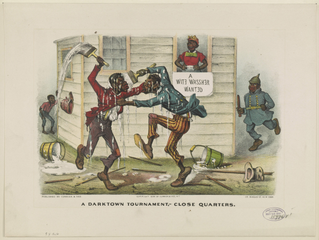 Plakat für ein dunkles Turnier, das eine volle Szene mit Menschen zeigt, die Gegenst├Ąnde halten, verstreute Eimer, h├Âlzerne St├Ąbe und Text.