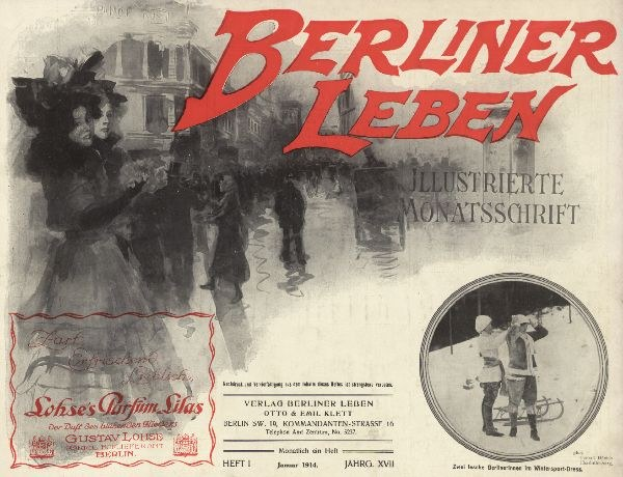 Umschlag eines alten Buches mit dem Titel 'Berliner Leben' mit einem Foto von Menschen in traditioneller deutscher Tracht.