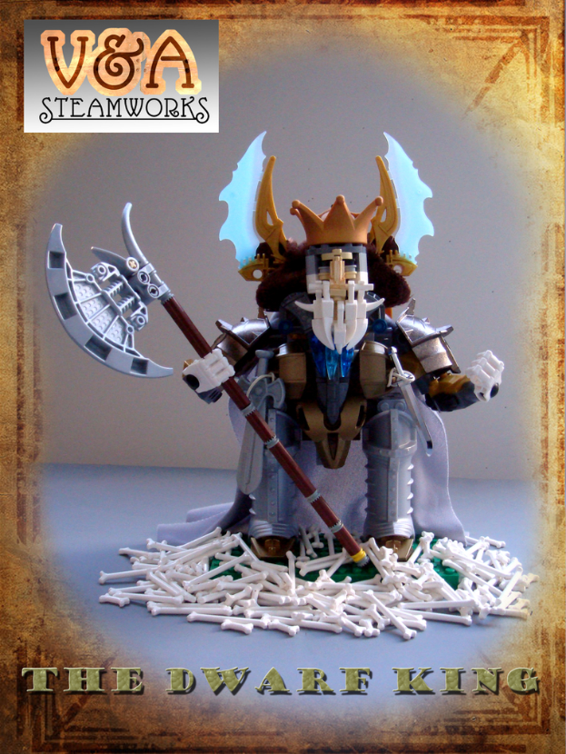 Ein Plakat mit einer Puppe, die ein Schwert h├Ąlt und von Knochen umgeben ist, mit Text darauf.