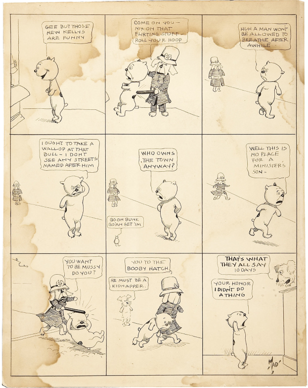 Eine Comicseite mit einem Mann und einer Frau im Gespräch, wobei der Mann gestikuliert, als ob er etwas erklärt.