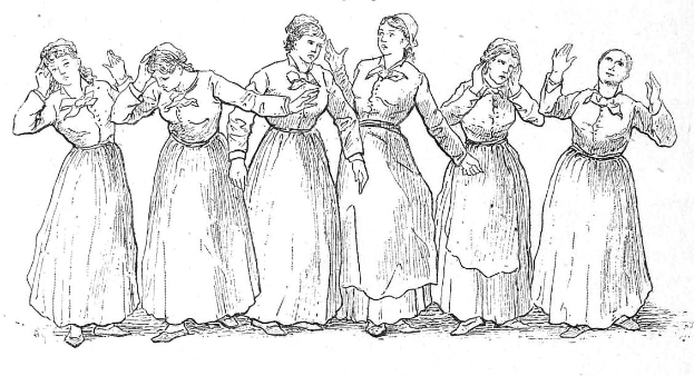 Eine Schwarz-Weiß-Zeichnung einer Reihe von Frauen in langen, gemusterten Kleidern, mit den Worten "Frauenwahlrecht" oben und einer Erinnerung an ihre Kämpfe unten.