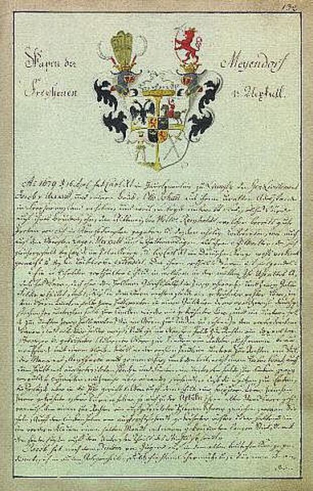 Ein altes Dokument mit einem Wappen, unterzeichnet vom König von Sachsen, mit Text und einem Logo, das die royale Familie repräsentiert.