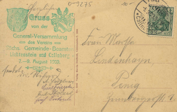 Kuvert mit einem deutschen Stempel von 1909, frankiert für die Lieferung von Österreich nach Deutschland am 7. August 1909.